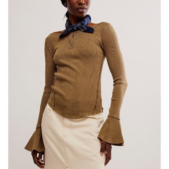 🆕 FREE PEOPLE Soul Sister Layering Top / Military Olive - Picture 1 of 6